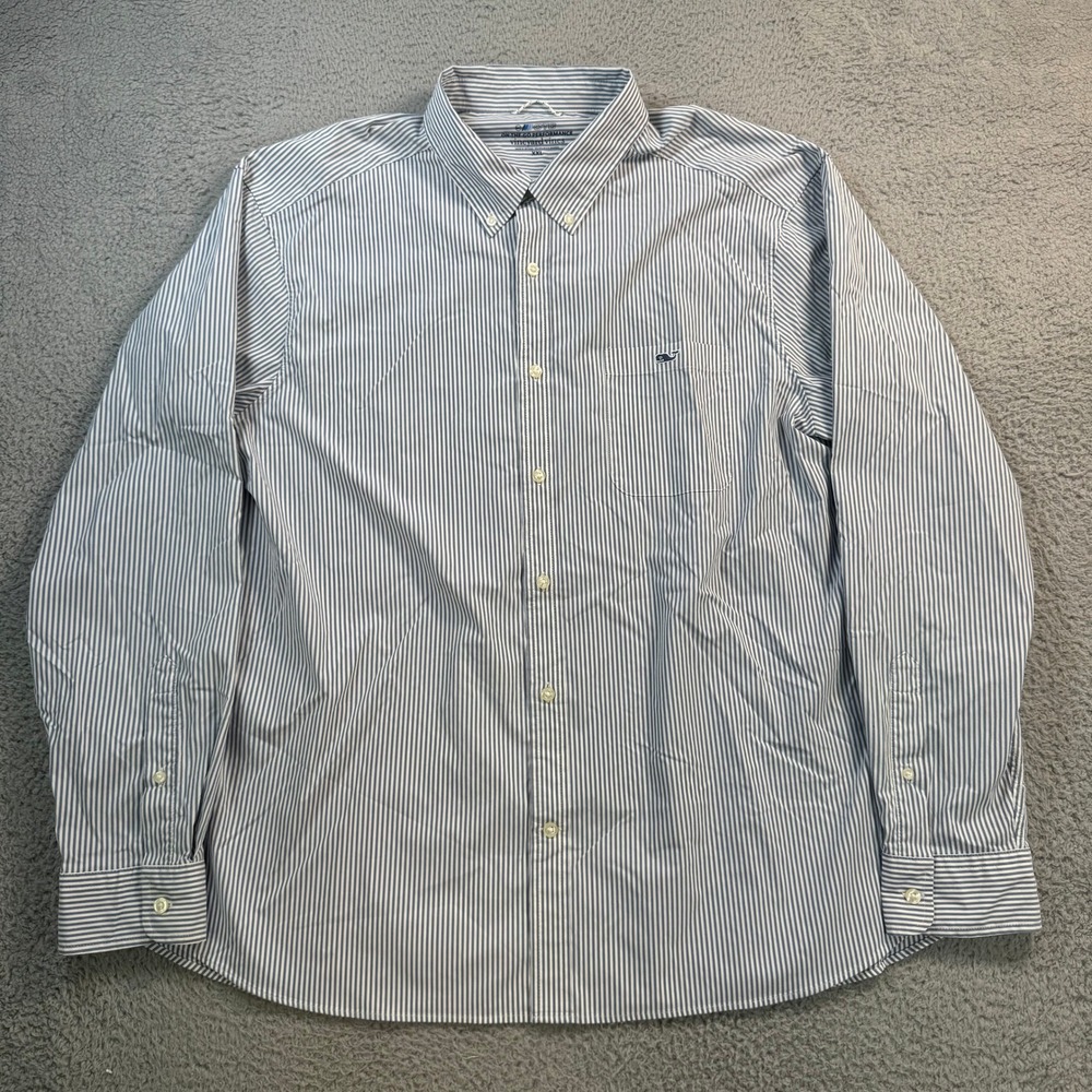 Vineyard Vines On-The-Go Performance Shirt XXL Blue White Striped Button Down